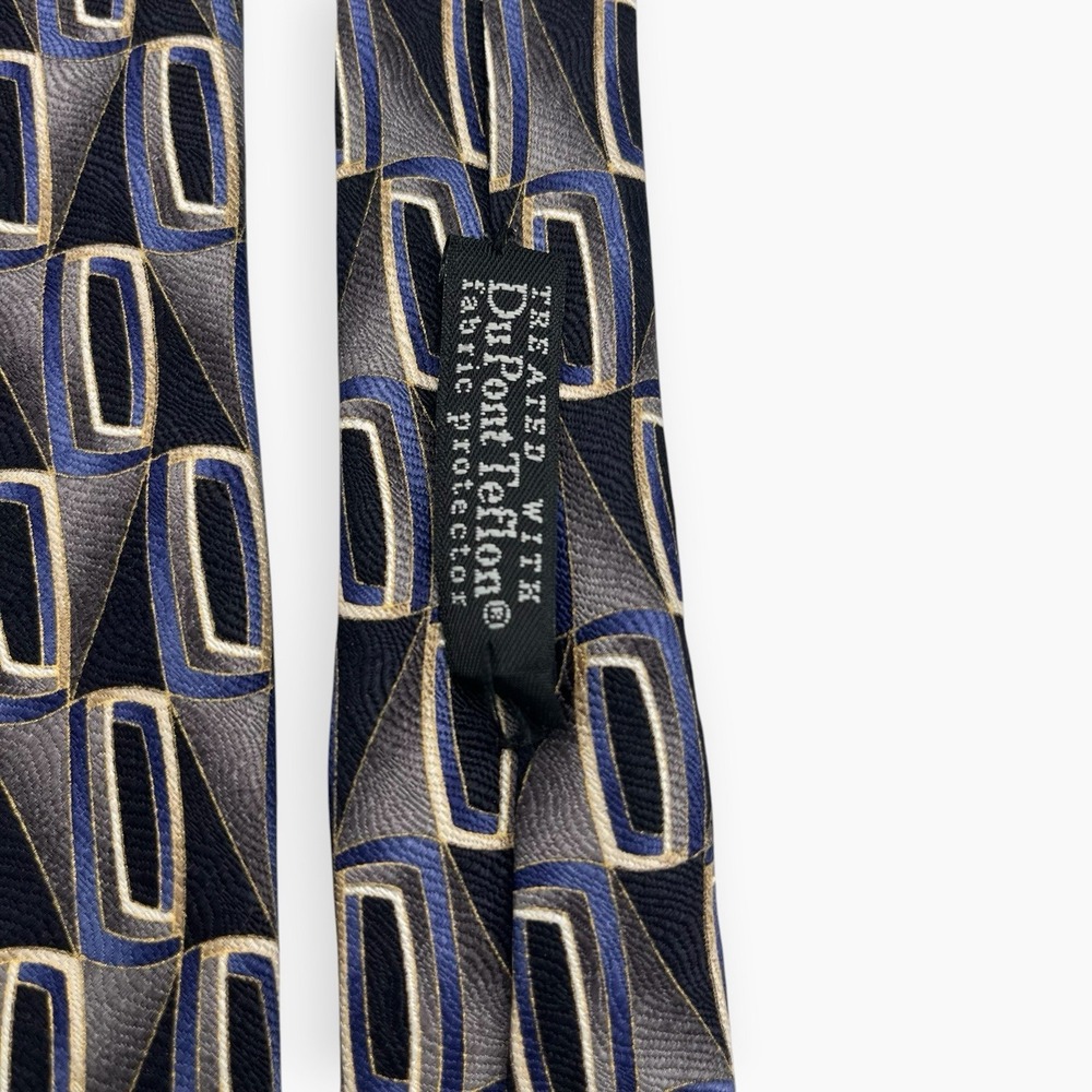 Vintage Albert Nipon Silk Neck Tie Blue Gray Geometric 59.5in Abstract - Picture 4 of 8